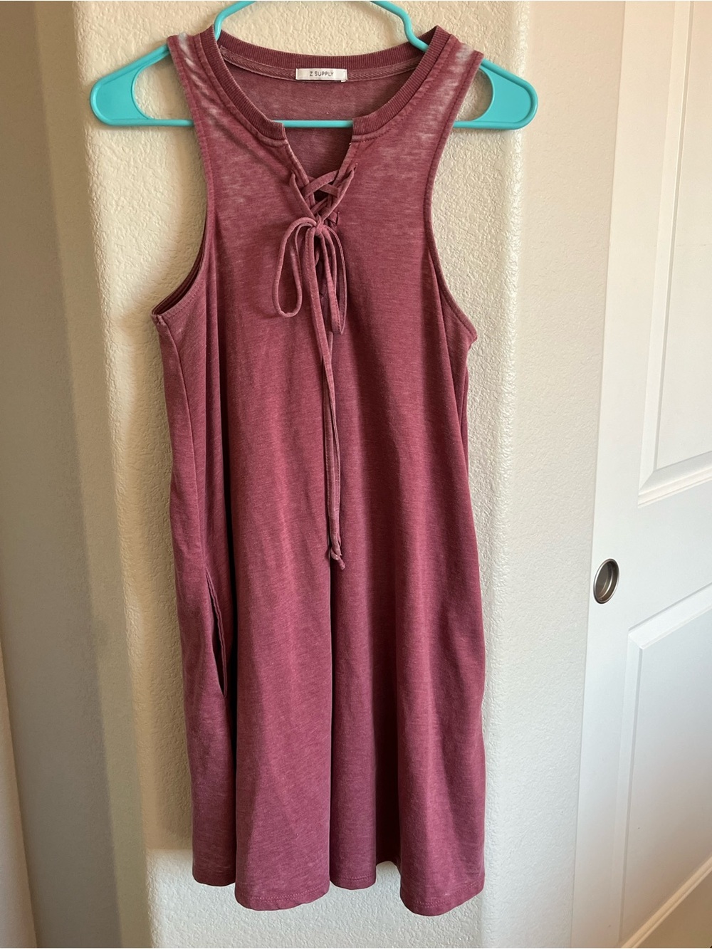 Z Supply Dusty Rose Lace-Up, Racerback Tank Dress - Picture 2 of 6
